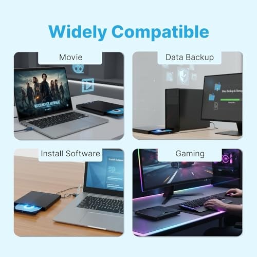 Geonix 7 in 1 USB 3.0 External CD/DVD Drive for Laptop - Portable Burner and Player Compatible with Desktop PC Windows XP/2003/Vista 10/8.1/7 Linux Mac OS (Black) - Image 2