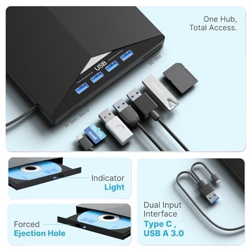 Geonix 7 in 1 USB 3.0 External CD/DVD Drive for Laptop - Portable Burner and Player Compatible with Desktop PC Windows XP/2003/Vista 10/8.1/7 Linux Mac OS (Black) - Image 3