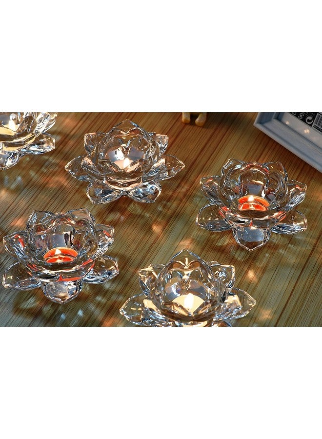 VILON Vilon Italian Premium Exquisite Glass Lotus Flower Tea Light Candle Holder, Perfect for Lighting Decoration, Corporate Gifts,Home Decor and Festival Like Diwali, Christmas or Eid Set of (6) - Image 5