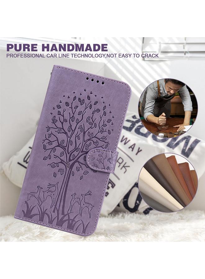 Zaboon Case For iPhone 13 Pro Max Tree & Deer Pattern Pressed Printing Horizontal Flip Leather Phone Case For iPhone 12 Pro Max / 13 Pro Max - Image 3