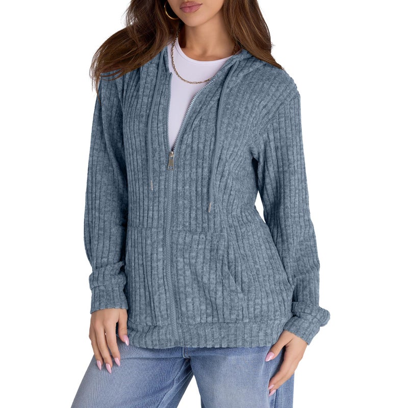Witsmile Zip Up Hoodie Women Oversized Sweatshirt Long Sleeve 2026 Fall Outfit Lightweight Jackets Workout Clothes Grayish Blue - Image 1