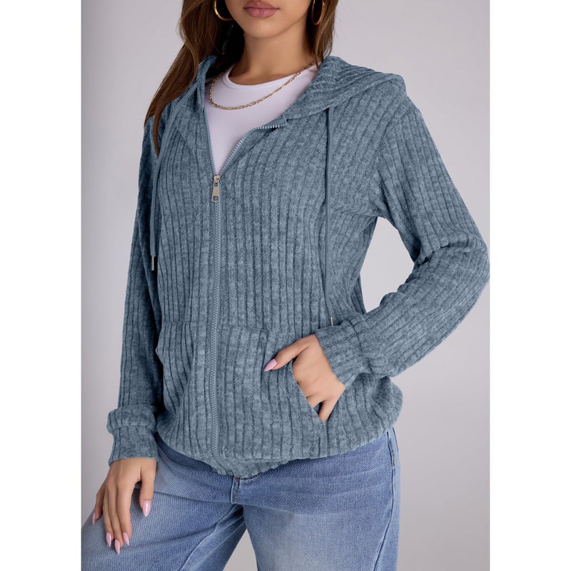 Witsmile Zip Up Hoodie Women Oversized Sweatshirt Long Sleeve 2026 Fall Outfit Lightweight Jackets Workout Clothes Grayish Blue - Image 3