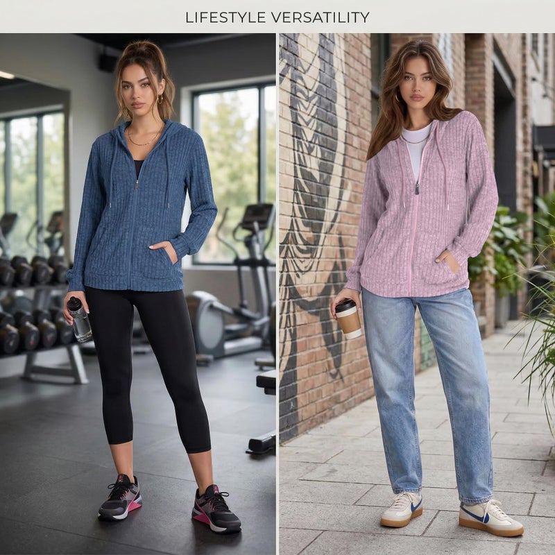 Witsmile Zip Up Hoodie Women Oversized Sweatshirt Long Sleeve 2026 Fall Outfit Lightweight Jackets Workout Clothes Grayish Blue - Image 5