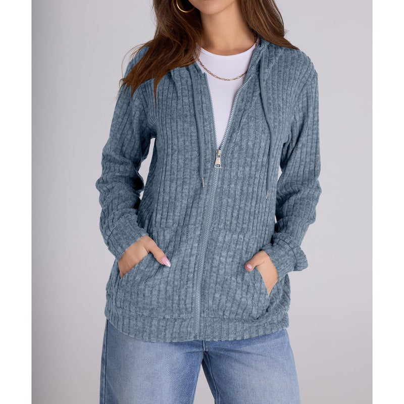 Witsmile Zip Up Hoodie Women Oversized Sweatshirt Long Sleeve 2026 Fall Outfit Lightweight Jackets Workout Clothes Grayish Blue - Image 2