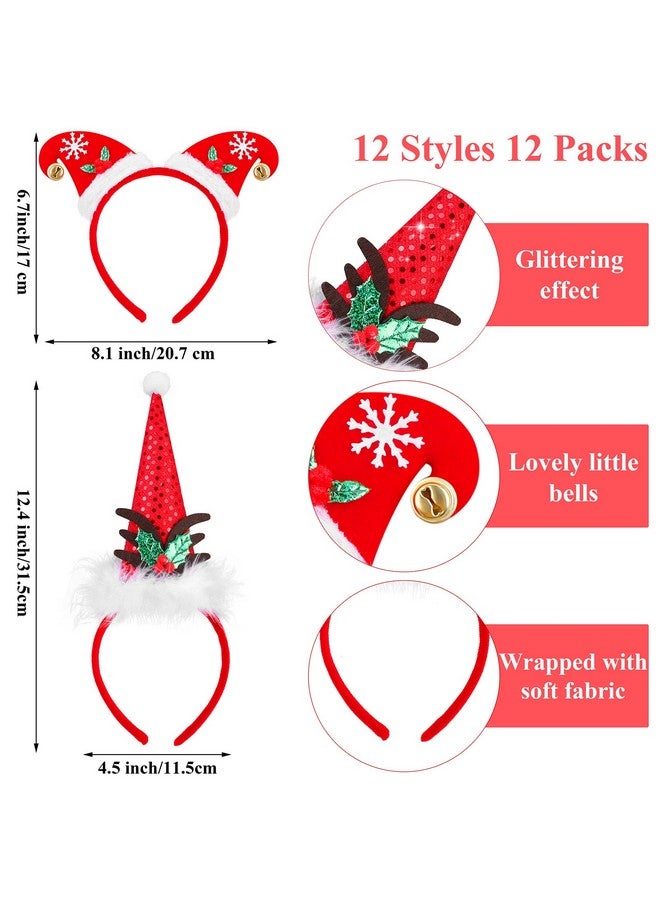Aneco 12 Pieces Christmas Headbands Assorted Christmas Head Boppers Xmas Tree Santa Antler Reindeer Elves Hat Headband for Christmas Party - Image 2