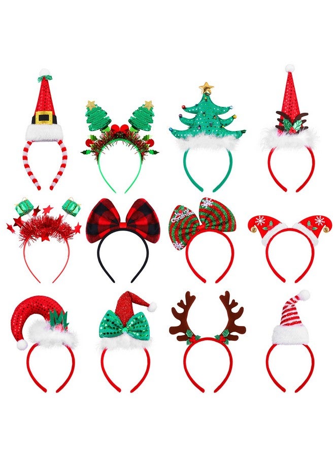 Aneco 12 Pieces Christmas Headbands Assorted Christmas Head Boppers Xmas Tree Santa Antler Reindeer Elves Hat Headband for Christmas Party - Image 1
