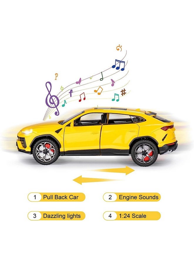 LONGMIRE Metal Pull Back Diecast Car Pull Back Car Model with Sound Light Boys Gifts Toys for Kids Pack of 1, Multicolor (1:24 Lamborghini Urus) - Image 5