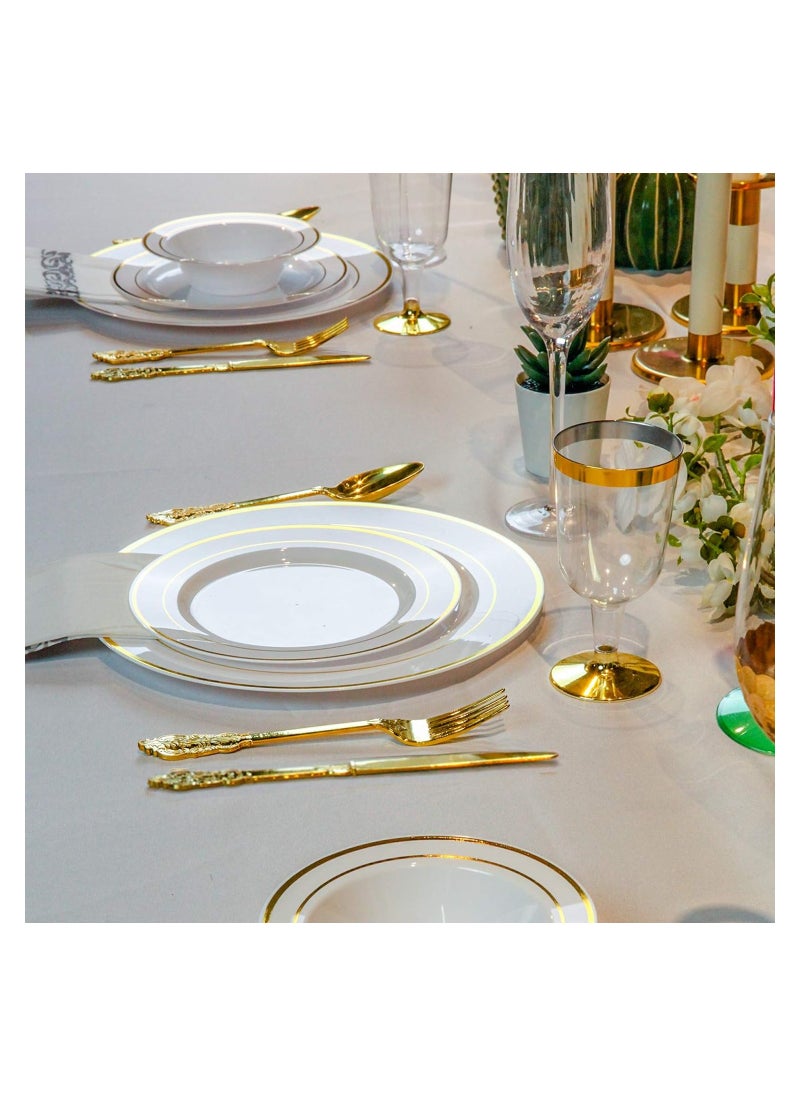 Generic - 60-Piece Gold Plastic Silverware Set - Heavyweight Disposable Utensils with 20 Forks, 20 Knives, and 20 Spoons - Elegant Flatware for Vintage Weddings, Anniversaries, and Parties. - Image 1