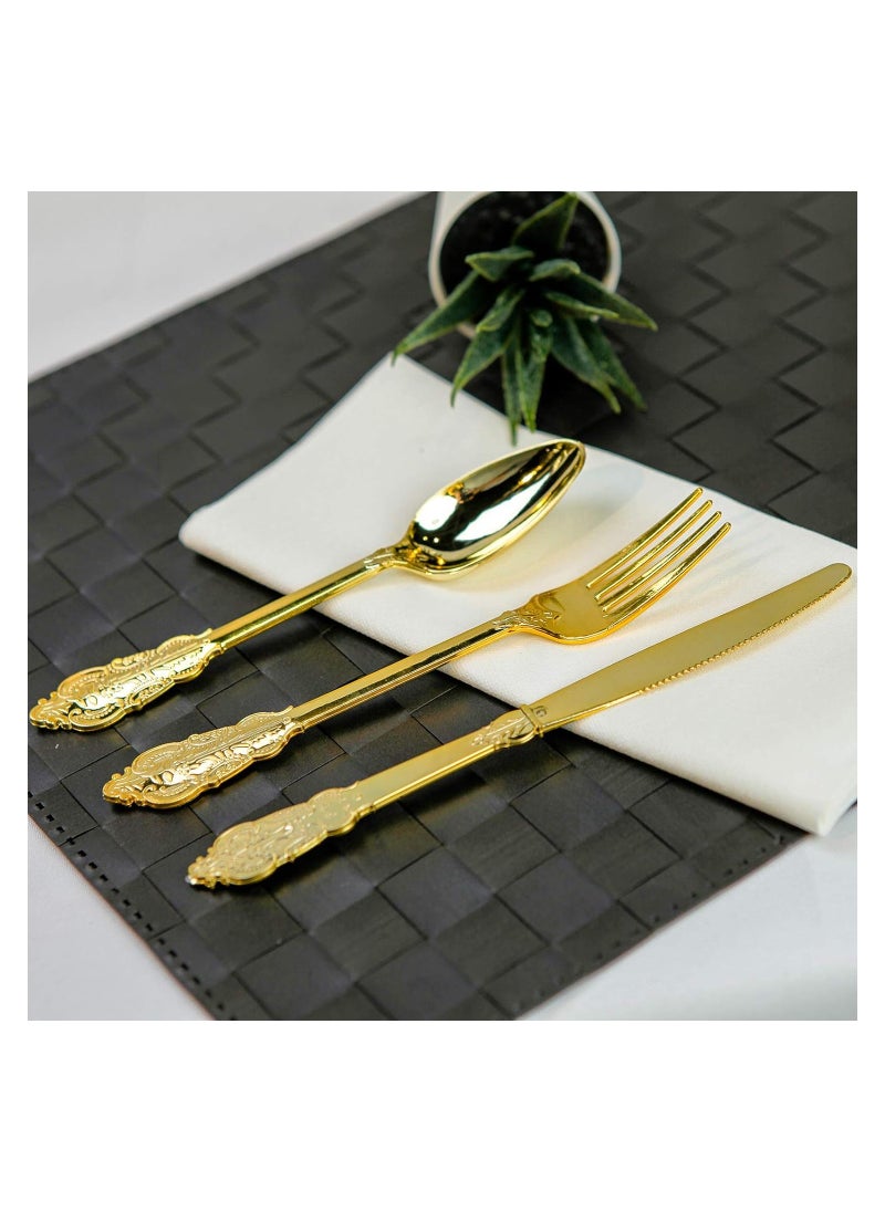 Generic - 60-Piece Gold Plastic Silverware Set - Heavyweight Disposable Utensils with 20 Forks, 20 Knives, and 20 Spoons - Elegant Flatware for Vintage Weddings, Anniversaries, and Parties. - Image 1
