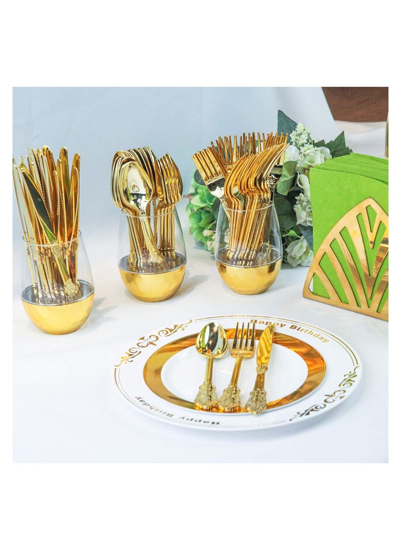 Generic - 60-Piece Gold Plastic Silverware Set - Heavyweight Disposable Utensils with 20 Forks, 20 Knives, and 20 Spoons - Elegant Flatware for Vintage Weddings, Anniversaries, and Parties. - Image 1