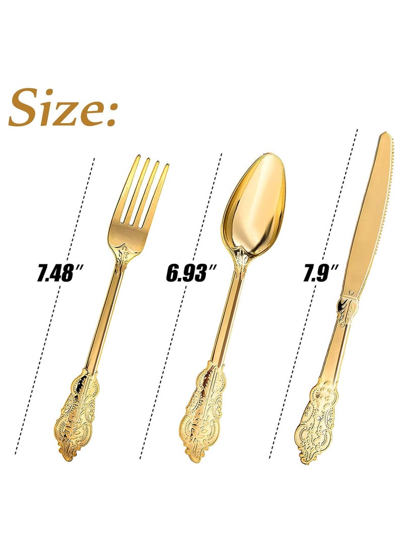 Generic - 60-Piece Gold Plastic Silverware Set - Heavyweight Disposable Utensils with 20 Forks, 20 Knives, and 20 Spoons - Elegant Flatware for Vintage Weddings, Anniversaries, and Parties. - Image 1