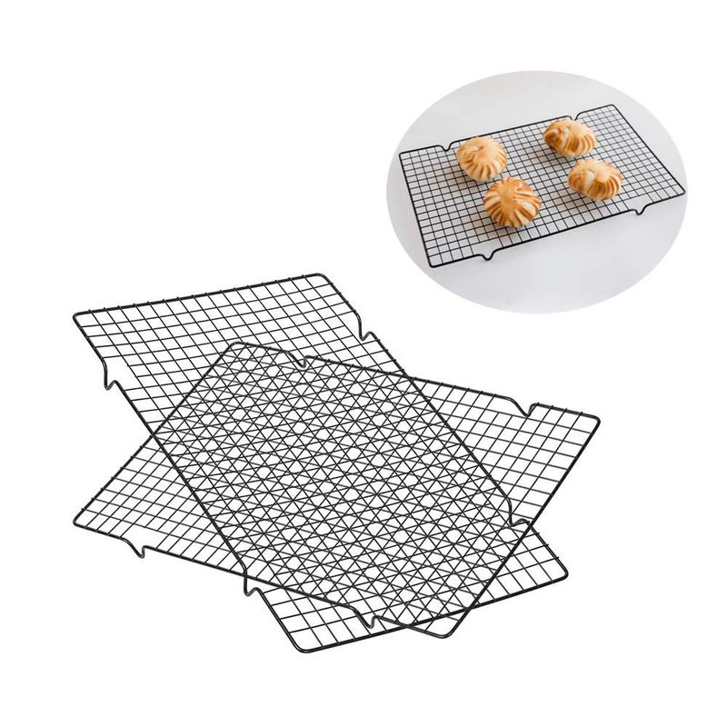 2pcs Cooling Racks for Baking Non Stick Stainless Steel Cake Cooling Wire Roasting Rack Large/Small Havy Cooling Mesh for Bread/Cake/Biscuit/Cookie Drying Decorating Stand