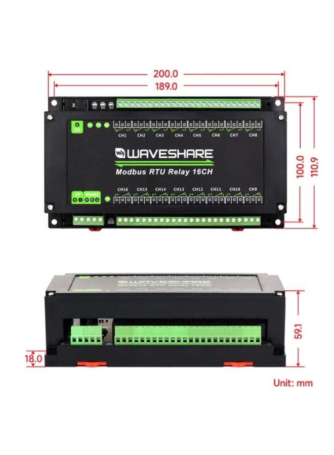 Waveshare 24921 Modbus RTU 16-Ch Relay Module, RS485 Interface, With Multiple Isolation Protection Circuits - Image 3