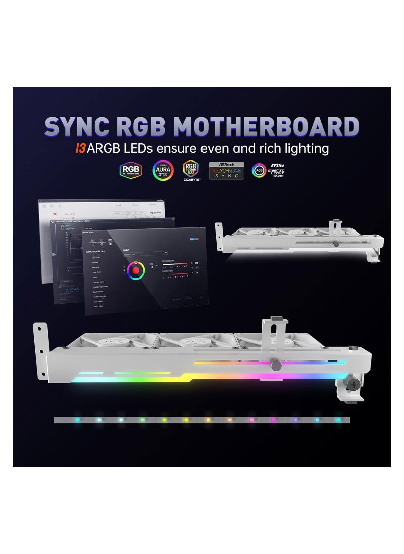 ماركة غير محددة مبرد بطاقة رسوميات مزود بمصباح LED ARGB 5V 3Pin وثلاث مراوح 80 مم، وحامل بطاقة رسوميات LED RGB، ومبرد وحدة معالجة الرسوميات سهل التركيب - أبيض  - Image 4