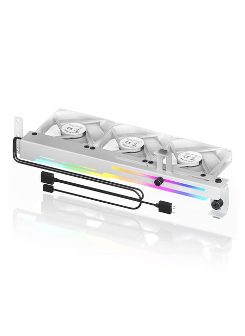 مبرد بطاقة رسوميات مزود بمصباح LED ARGB 5V 3Pin وثلاث مراوح 80 مم، وحامل بطاقة رسوميات LED RGB، ومبرد وحدة معالجة الرسوميات سهل التركيب - أبيض