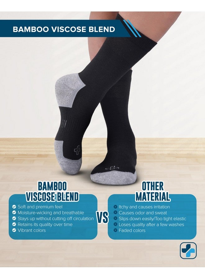 Doctor's Select Bamboo Viscose Black Diabetic Socks for Men - 6 Pairs Crew Stretch Top Mens Diabetic Socks | Moisture Wicking Diabetic Neuropathy Socks for Men | Black Diabetic Socks for Men - Image 2