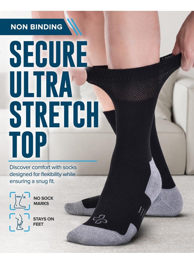 Doctor's Select Bamboo Viscose Black Diabetic Socks for Men - 6 Pairs Crew Stretch Top Mens Diabetic Socks | Moisture Wicking Diabetic Neuropathy Socks for Men | Black Diabetic Socks for Men - Image 1