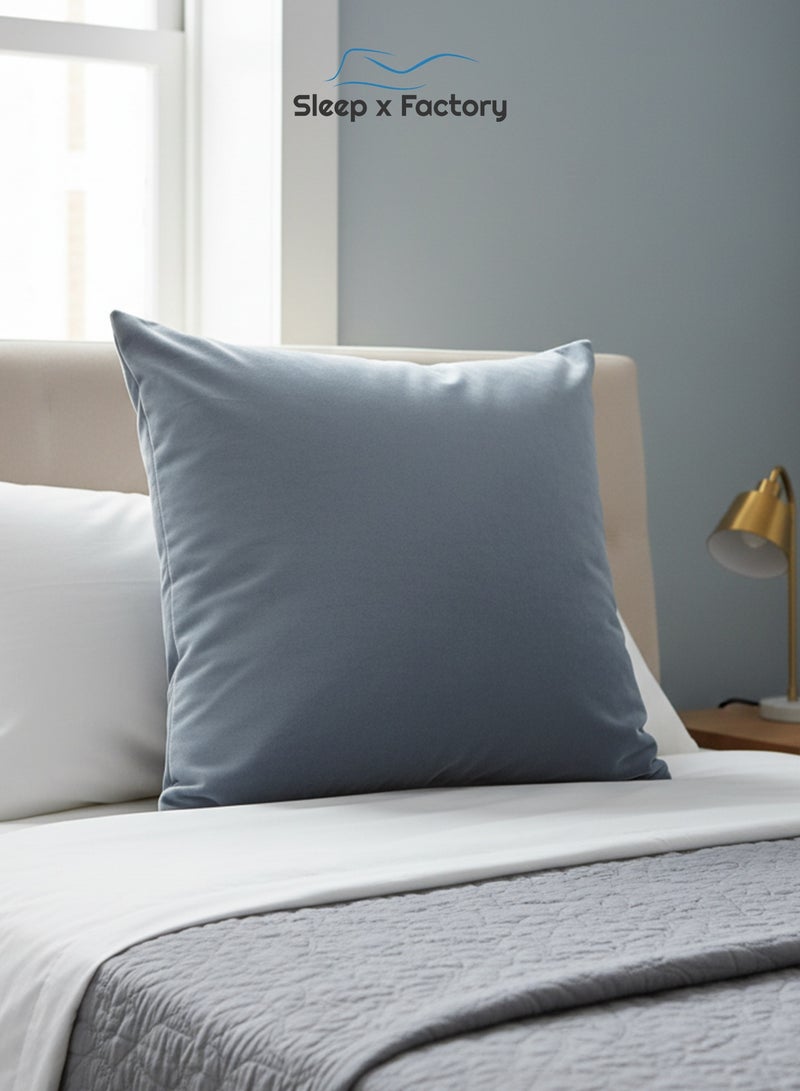 Sleep x Factory Velvet Blue Decorative Cushion – 45x45 cm – Microfiber Filled Pillow - Image 2