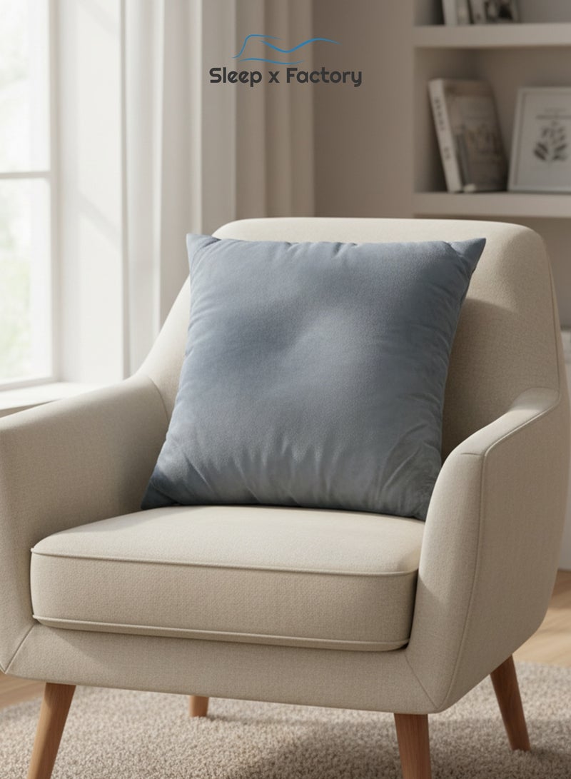 Sleep x Factory Velvet Blue Decorative Cushion – 45x45 cm – Microfiber Filled Pillow - Image 3