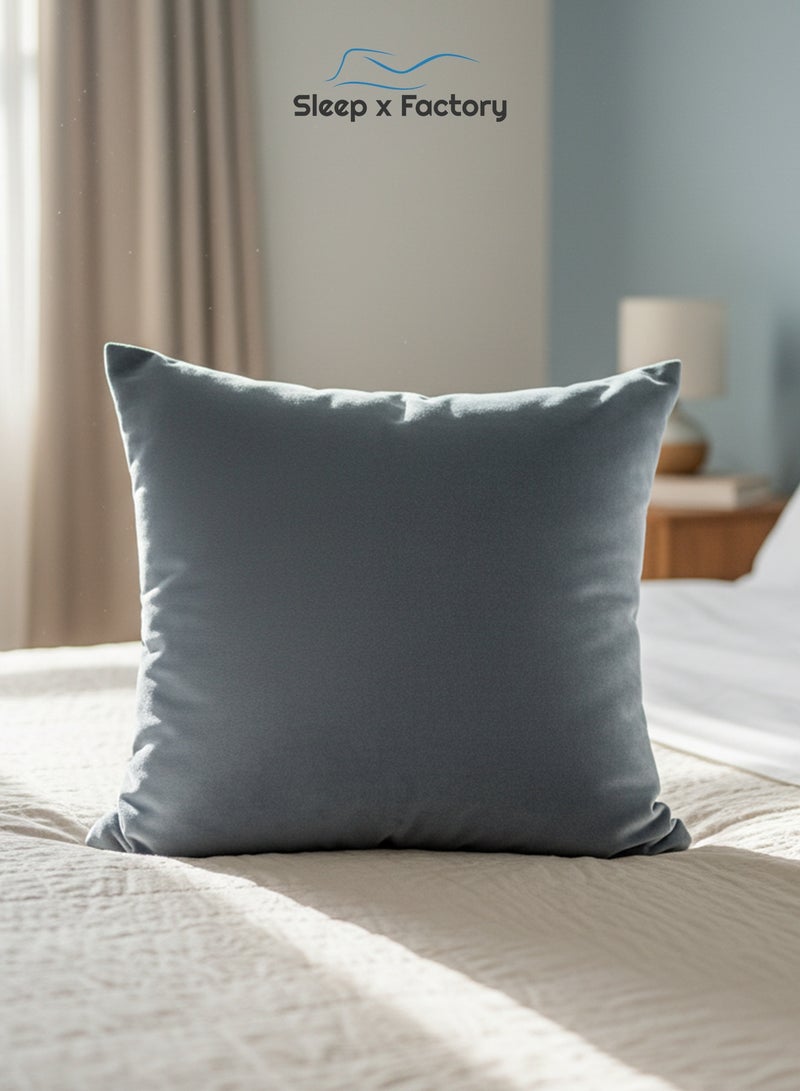 Sleep x Factory Velvet Blue Decorative Cushion – 45x45 cm – Microfiber Filled Pillow - Image 1
