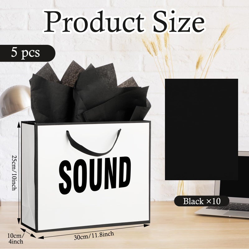 Kolldenn 5 Senses Gift Bags for Him Her Five Senses Gift Bag with Ribbon Handles and Tissue Paper Present Wrappings for Valentine Wedding Birthday Mothers Day (Black White,11.8 x 10 x 4 Inch) - Image 2
