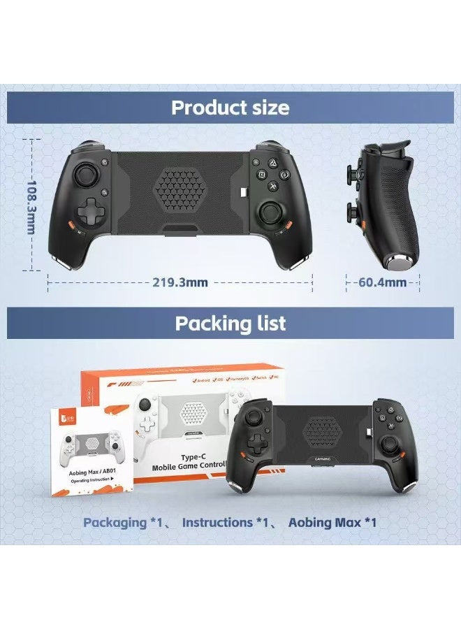 general Professional Stretch Gamepad Gamwing Aobing Max Type-C Wired & Bluetooth Gaming Controller Clip size 4.5-7.5 inches for Android / iOS / PC / Switch Steam / Xbox / PS with Hall Joysticks / Hall Trigger / Turbo/Auto Function / Macro Back Buttons / Anti-Slip Grip / Cooling Holes / 3.5mm Audio - Image 4
