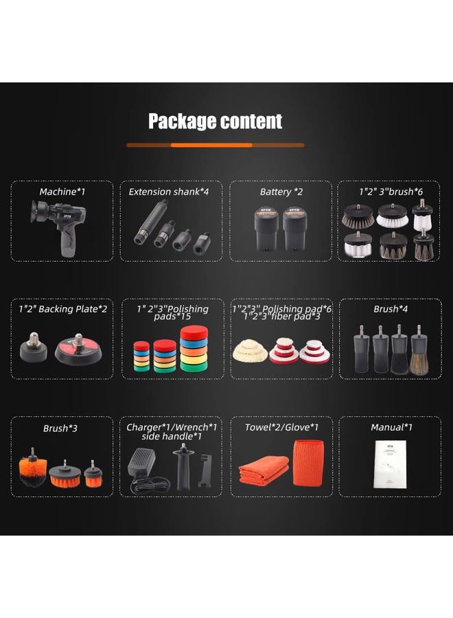 SPTA 12V Cordless Rotary Polisher Tool Set, Dual Action Polisher, Variable Speed Buffer, 2000mAh Lithium Ion Battery with Fast Charger and Pads - Image 4