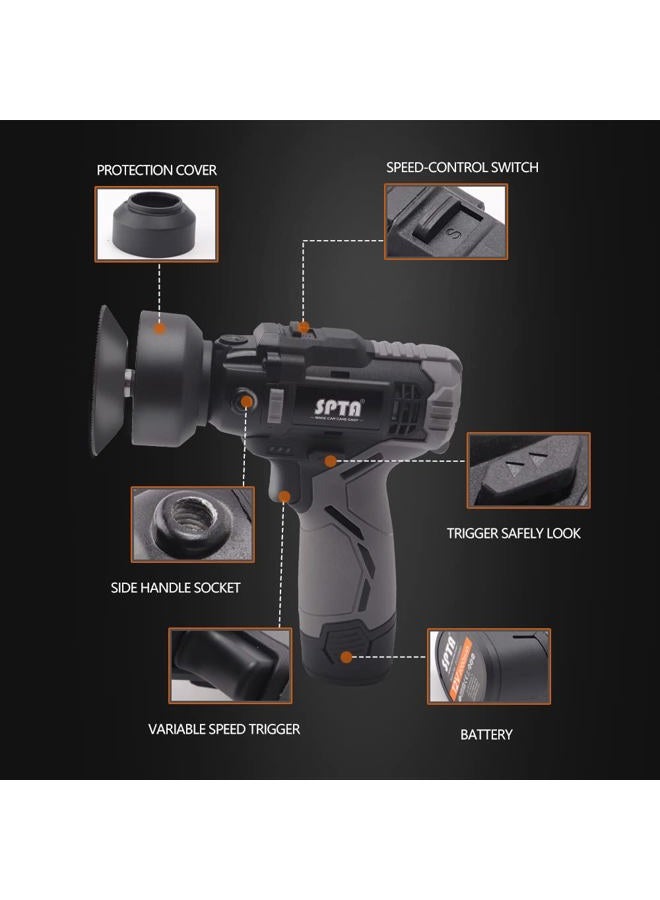 SPTA 12V Cordless Rotary Polisher Tool Set, Dual Action Polisher, Variable Speed Buffer, 2000mAh Lithium Ion Battery with Fast Charger and Pads - Image 2