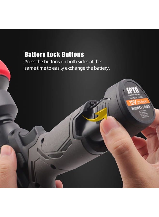 SPTA 12V Cordless Rotary Polisher Tool Set, Dual Action Polisher, Variable Speed Buffer, 2000mAh Lithium Ion Battery with Fast Charger and Pads - Image 5