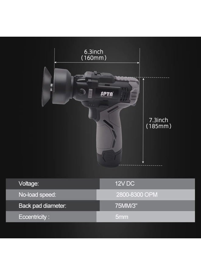 SPTA 12V Cordless Rotary Polisher Tool Set, Dual Action Polisher, Variable Speed Buffer, 2000mAh Lithium Ion Battery with Fast Charger and Pads - Image 3