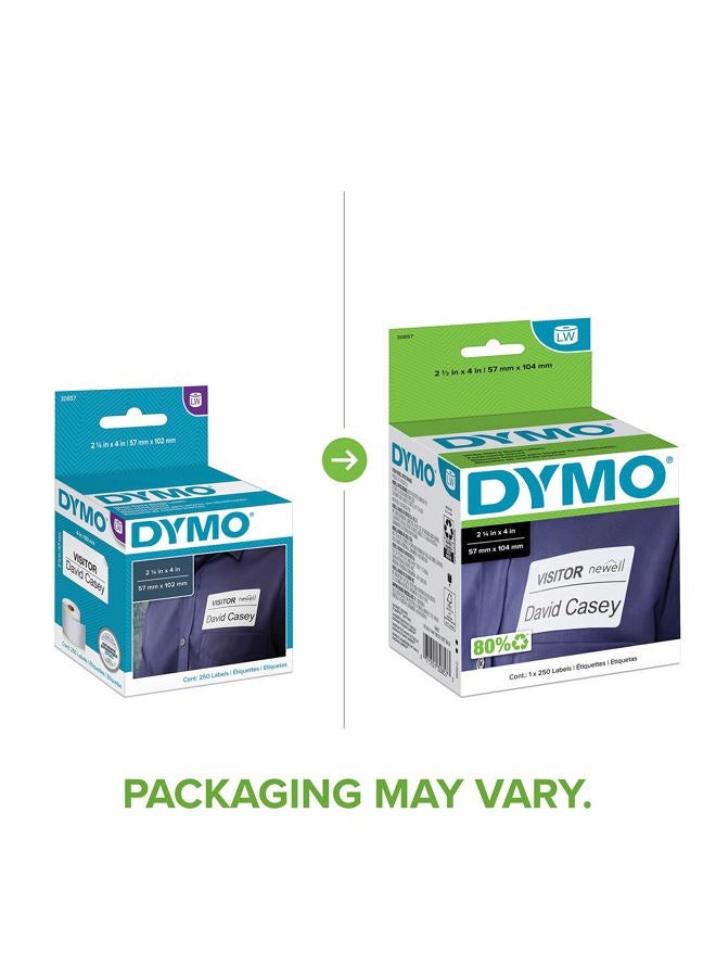 Dymo Authentic LW Name Badge Labels, DYMO Labels for LabelWriter Printers, White, 2-1/4" x 4", 1 Roll of 250 - Image 2