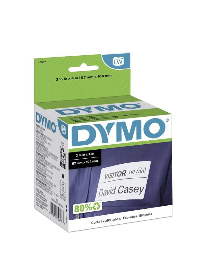 Dymo Authentic LW Name Badge Labels, DYMO Labels for LabelWriter Printers, White, 2-1/4" x 4", 1 Roll of 250 - Image 1