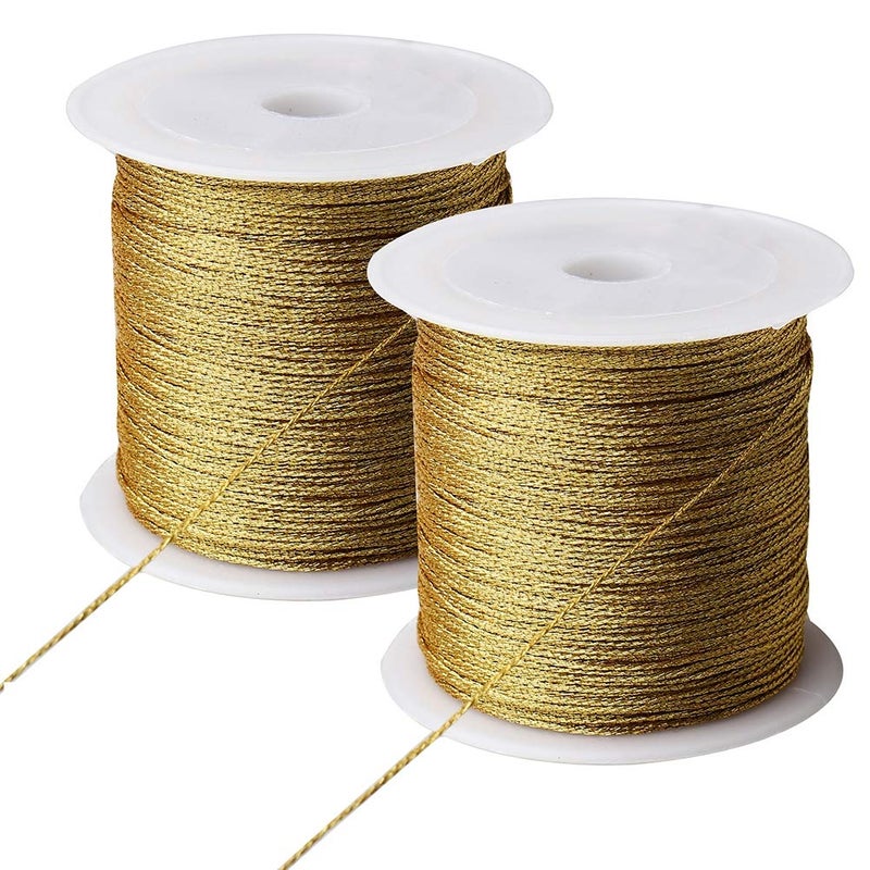 Pengxiaomei 218 Yards656 Feet Metallic Cord Gold Twine 2 Spool Gold Thread String for Bracelet Making Jewelry Making Thread Gold Craft String Tinsel String Craft Making Cord05mm