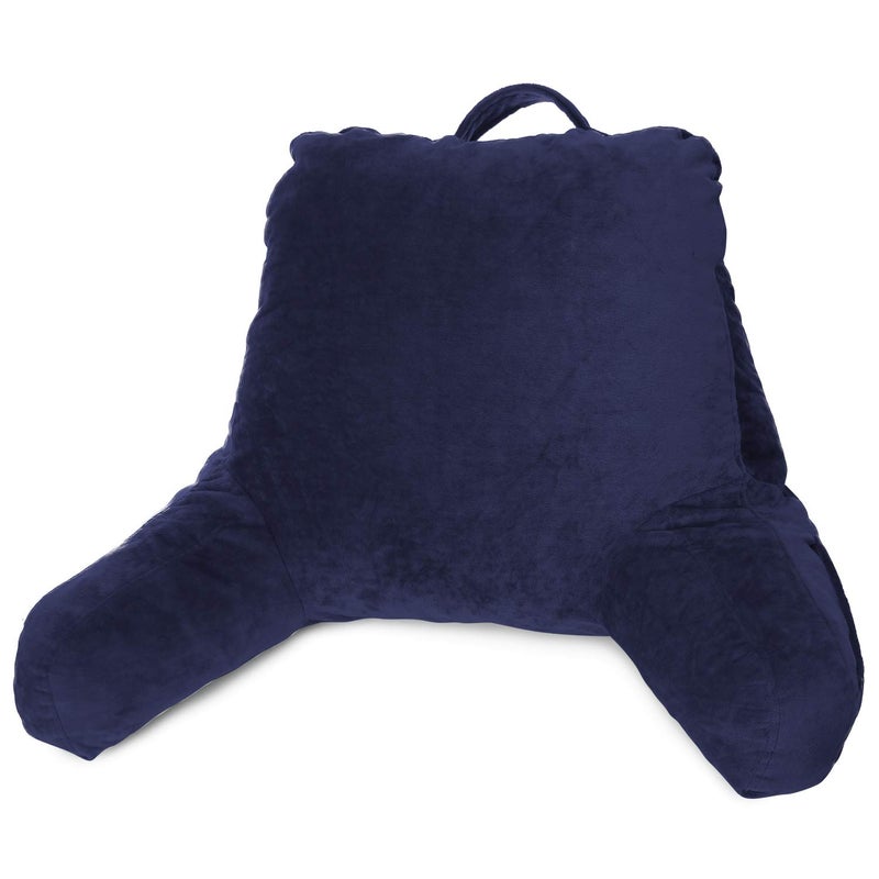 Clara Clark Reading Pillow Back Rest Pillow for Sitting in Bed with Arms for Kids Adults Premium Shredded Memory Foam TV Sit Up Pillow Medium Navy