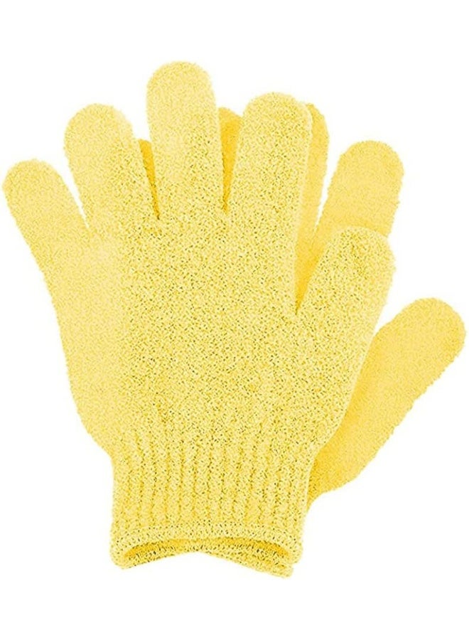 HZYH 1 Pair Exfoliating Gloves for Shower and Bath, Stretchy Body Scrub Mitt for Dead Skin Removal, Deep Cleansing Loofah Glove, Reusable Natural Scrubber for Spa, Massage, Skincare, Yellow - Image 1