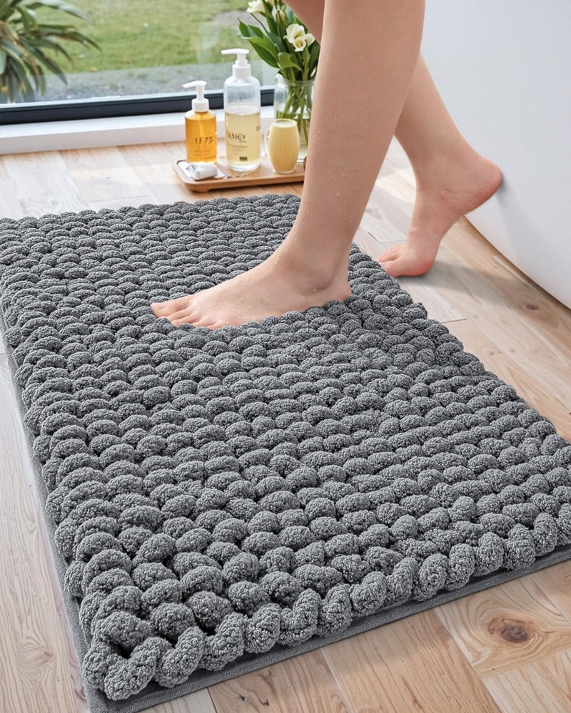LUMI Luxury Bathroom Rug Ultra Soft Quick Dry Bath Mat NonSlip Absorbent Thick Chenille Bath Rug Cozy Braid Design Floor Mat for Bathtub Sink Laundry Bedroom Grey 17x30