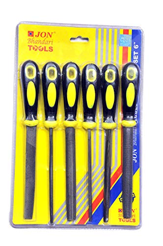 Jon Bhandari Tools 6-Piece Assorted File Set with Handle (6 Inch) | Flat, Round, Half-Round, Triangular, Square & Rasp Files for Wood, Metal, DIY & Carpentry - Image 1