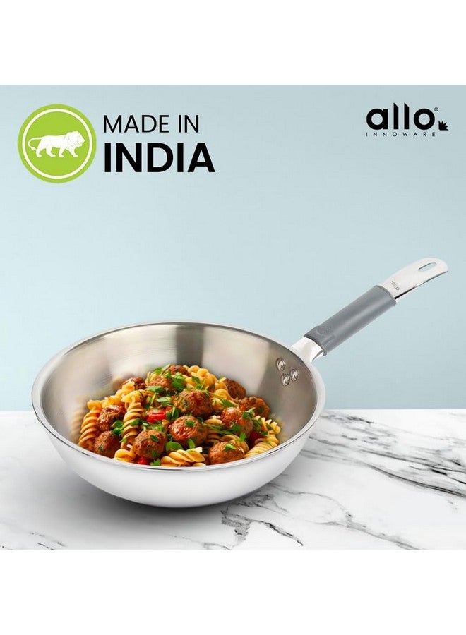 Allo Triply Stainless Steel Wok For Deep Fry/Stir Fry/Dry Veg/Sauté/Chinese Wok Cooking/Noodles Induction Friendly Naturally Non-Stick | 10 Years Warranty, 24Cm, 2.7 Litre,Silver - Image 5