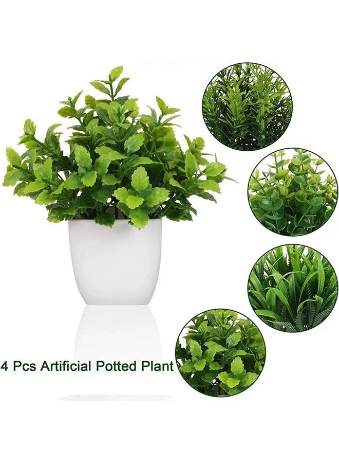 Warme 4PCS Realistic Mini Artificial Eucalyptus Plant with Pot Fake Suitable for Home Decor Low-Maintenance Faux Potted Plants for Indoor Office Desk Table Farmhouse Bathroom Table Decoration Plastic Foliage - Image 2