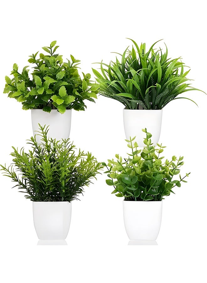 Warme 4PCS Realistic Mini Artificial Eucalyptus Plant with Pot Fake Suitable for Home Decor Low-Maintenance Faux Potted Plants for Indoor Office Desk Table Farmhouse Bathroom Table Decoration Plastic Foliage - Image 1