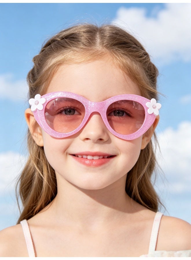 Five dream house Kids UV400 Protection with Light Weight Eyewear, 3D Glitter Flower Butterfly Kids Sunglasses Set, Cute Girls Portable Hard Protective Case Kit - Image 1
