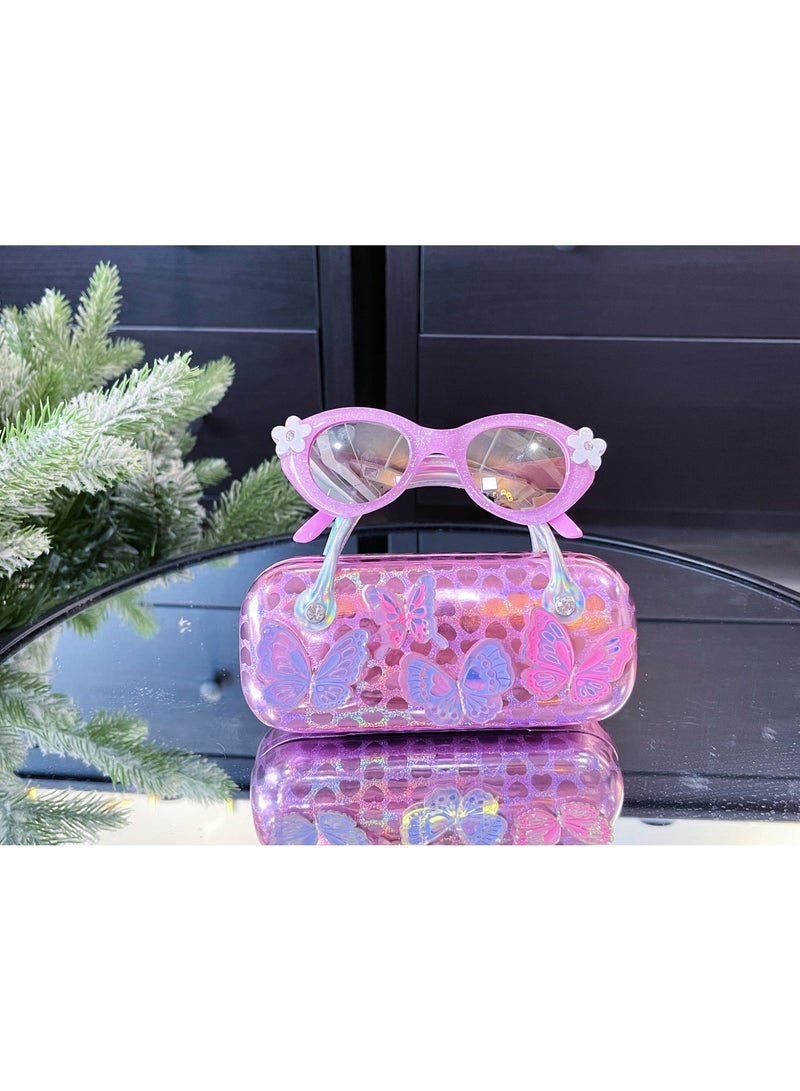 Five dream house Kids UV400 Protection with Light Weight Eyewear, 3D Glitter Flower Butterfly Kids Sunglasses Set, Cute Girls Portable Hard Protective Case Kit - Image 2