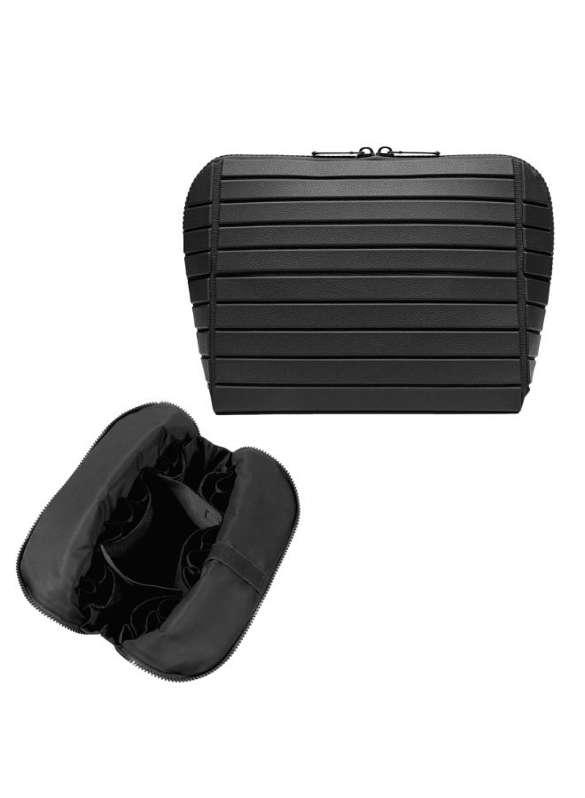Arabest Travel Makeup Organizer Bag with Fold-Down Design and Adjustable Dividers, 27 Pockets & 3 Brush Storage Holders, Large Capacity Cosmetic Bags Toiletry Case(Black) - Image 1