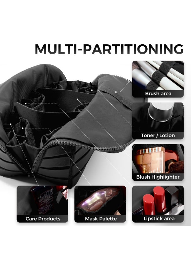 Arabest Travel Makeup Organizer Bag with Fold-Down Design and Adjustable Dividers, 27 Pockets & 3 Brush Storage Holders, Large Capacity Cosmetic Bags Toiletry Case(Black) - Image 5