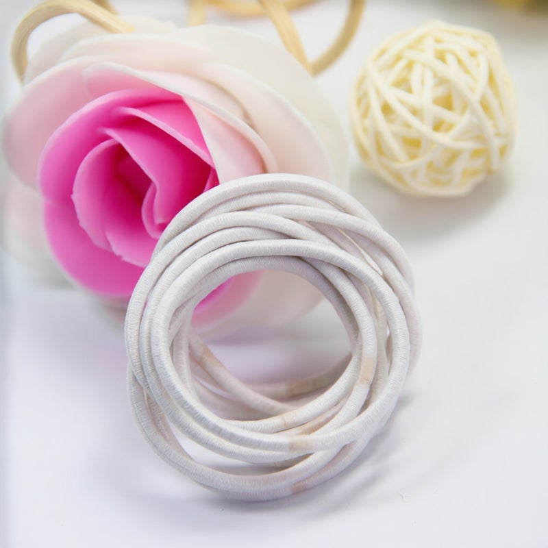 Huren jewelry Korean version of high elastic children's JD hair ring classic children's rubber band 10 sets 30 ribbon cards white - Image 1