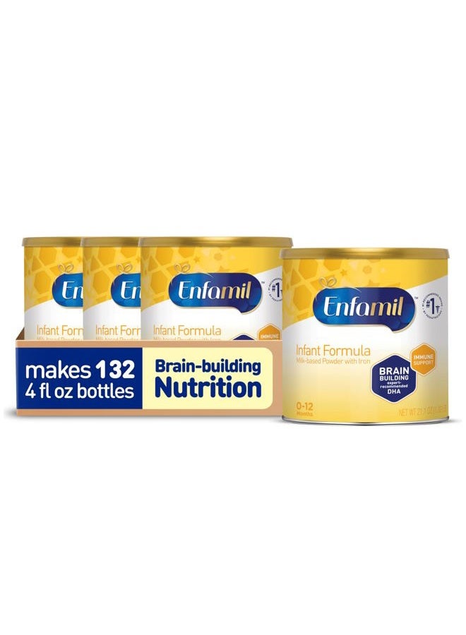 Enfamil Formula, Milk-based Baby Formula with Iron, Omega-3 DHA & Choline, Powder Can, 21.1 Oz (Pack of 4) - Image 1