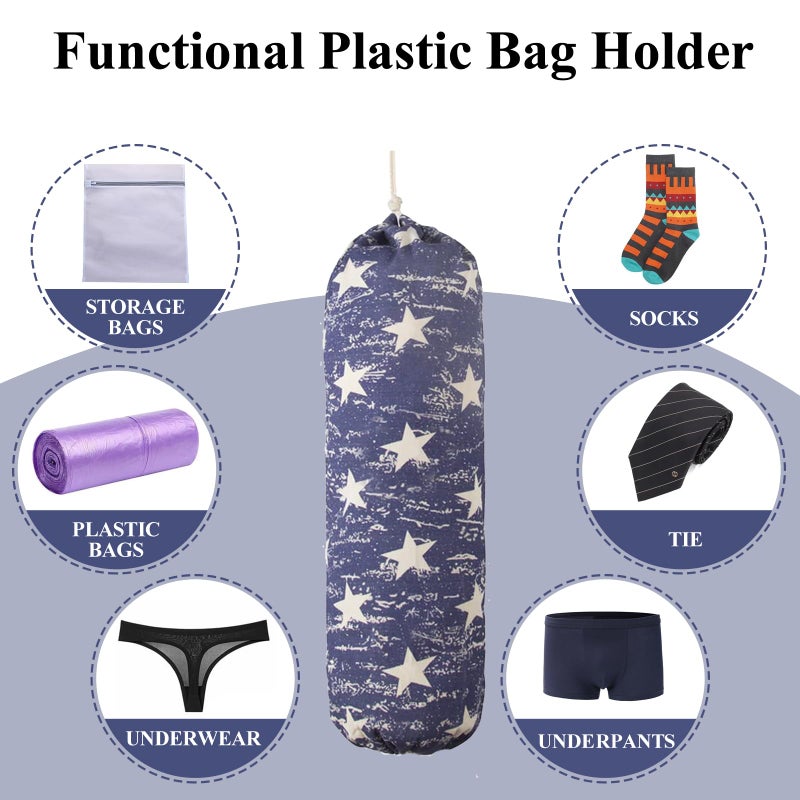 Togetrue Plastic Bag Holder  Wall Mount Grocery Bag Organizer  Heavy Duty Storage For Home Kitchen Camper (Blue Stars) - Image 4