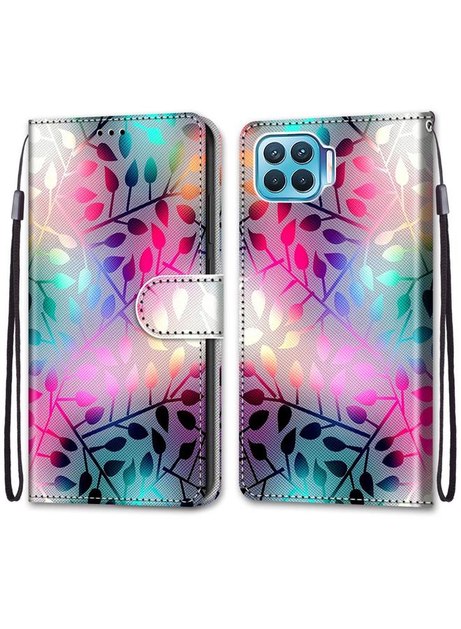 اس-توب جراب لهاتف OPPO F17 Pro / A93 4G / Reno4 Lite / Reno4 F جراب من جلد البولي يوريثان قابل للطي أفقيًا برسومات متقاطعة ملونة مع حامل وفتحات للبطاقات ومحفظة وحبل تعليق - Image 2