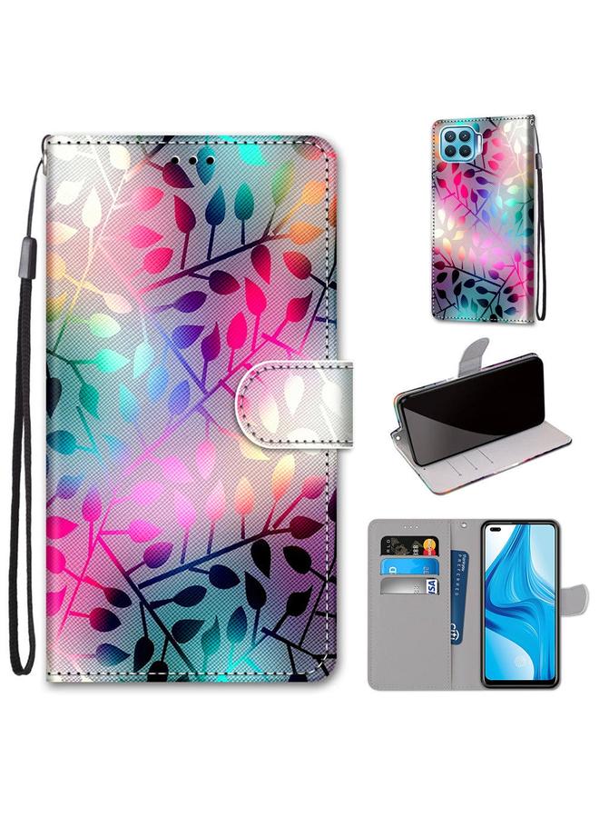 اس-توب جراب لهاتف OPPO F17 Pro / A93 4G / Reno4 Lite / Reno4 F جراب من جلد البولي يوريثان قابل للطي أفقيًا برسومات متقاطعة ملونة مع حامل وفتحات للبطاقات ومحفظة وحبل تعليق - Image 1