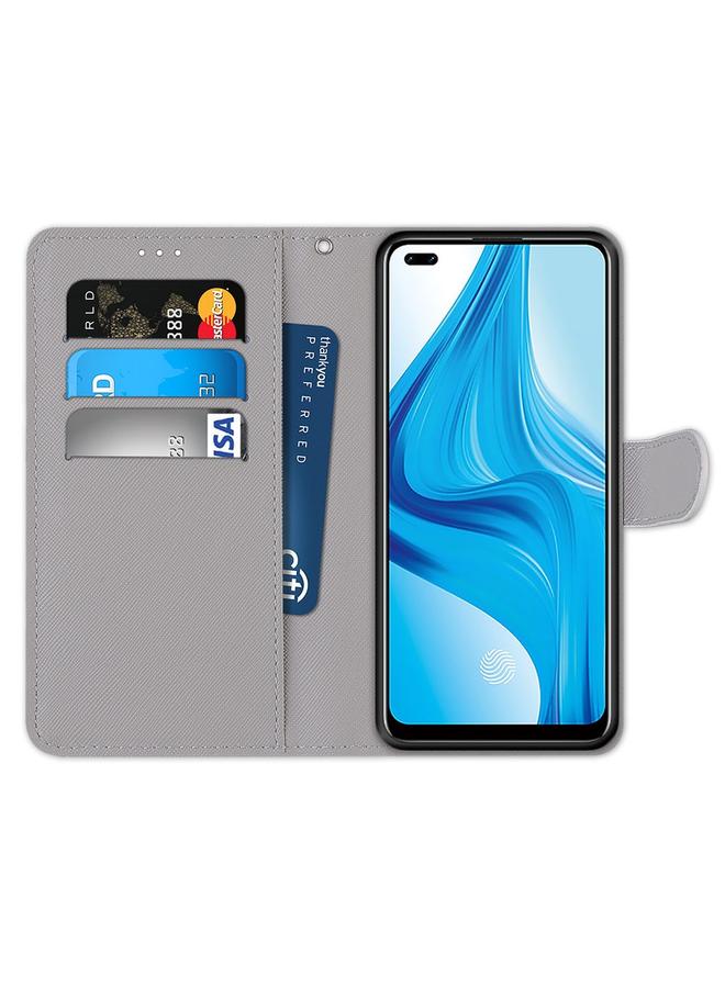 اس-توب جراب لهاتف OPPO F17 Pro / A93 4G / Reno4 Lite / Reno4 F جراب من جلد البولي يوريثان قابل للطي أفقيًا برسومات متقاطعة ملونة مع حامل وفتحات للبطاقات ومحفظة وحبل تعليق - Image 3